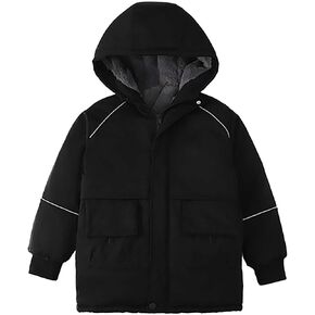Boys Warm Winter Coat Long Parka Fleece Lined Windbreaker Puffer Jacket Outerwear with Hood Pockets 5-15 Years