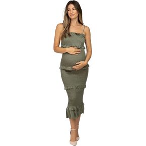 PinkBlush Satin Smocked Fitted Maternity Maxi Dress