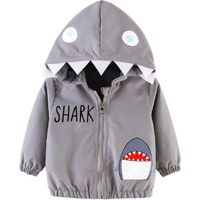 Kids Toddler Children Girls Boys Spring Winter Shark Print Coat Jacket Clothes Kids Padded Coat (Grey, 18-24 Months)
