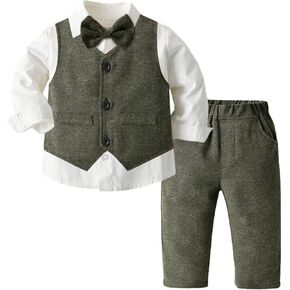 Newborn Baby Boy Girls Tops Pants Infant Gentleman Toddler Shirt Jacket Spring Shacket Gilet Long Sleeve Outerwear Green