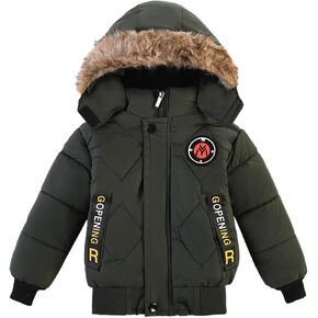 Kids Toddler Baby Boy Hooded Down Jacket Winter Warm Fleece Lined Puffer Snowsuit Thickened Coat Parka with Pockets