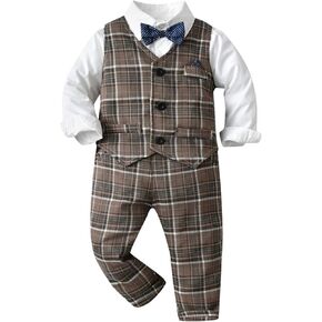 Toddler Newborn Baby Boy Girls Tops Pants Infant Gentleman Shirt Jacket Spring Shacket Gilet Long Sleeve Oututwear Brown