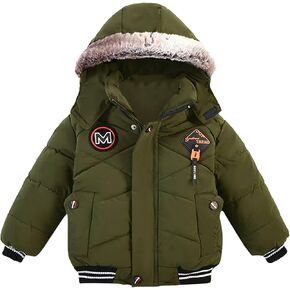 Toddler Boys Down Jacket Winter Zipper Jacket Hooded Thickened Warm Snowsuit Coat Parka Outerwear