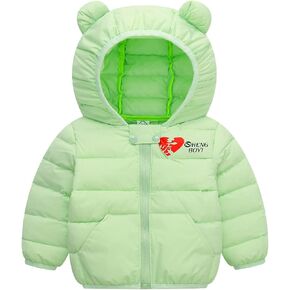 Toddler Kids Baby Boys Girls Winter Windproof Warm Love Print Coats Bear Ears Hooded Padded First Down Coats for