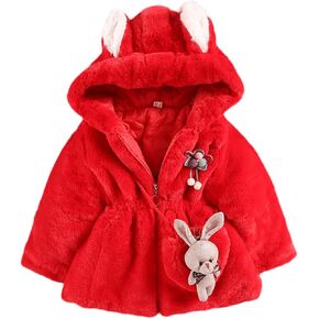 EnJoCho Boys Down Jackets Up Cartoon Hoodie Keep Children Coats Long Sleeve Zip Winter Clothes+Bag Kids Warm (Red, 12-18 Months)