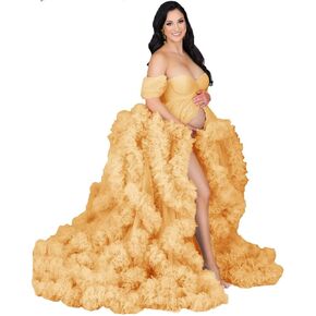 yinyyinhs Women's Tulle Robe Maternity Dress for Photoshoot Long Off Shoulder Puffy Bridal Lingerie Bathgown Baby Shower