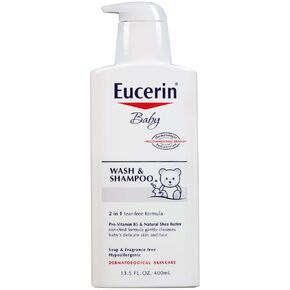 Eucerin Baby Wash & Shampoo - 2 in 1 Tear Free Formula, Hypoallergenic & Fragrance Free, Nourish and Soothe Sensitive Skin - 13.5 fl. oz. Pump Bottle