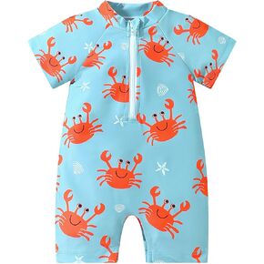 IBTOM CASTLE Infant Baby Boys Swimsuit One Piece Zipper Rash Guard Short Sleeve Toddler Swimwear Beach Bathing Suit