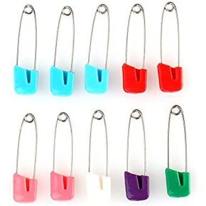 10 Pieces Diaper Pins Baby Safety Pins Plastic Cloth Diaper Pins with Locking Closures Stainless Steel Nappy Pins