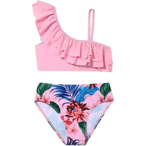 Long Sleeve Swimsuit Baby Girls Ruffle Bikini Swimsuit Infant One Shoulder Spaghetti Strap Swimming Suit for Girls 6
