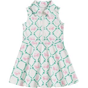 Toddler Baby Girl Dress Kid Polo Dress Girls Golf Cart Outfit Zipper Ruffle Sleeveless A-line Dresses Summer Clothes