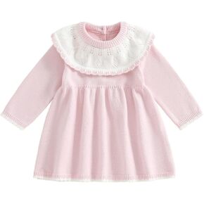 Infant Baby Girl Sweater Dress Fall Winter Outfits Ribbed Long Sleeve Knitted Dresses Toddler Girls Sweaters Playwear
