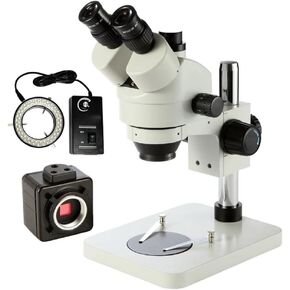 Microscope 3.5X-180X Trinocular Microscope Aluminum Continuous Zoom Stereo Microscopio Set(7X-45X A)