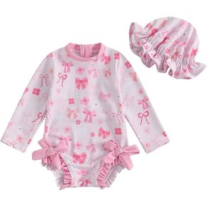 Girls Swimsuits 12-14 Baby Girl Bow Swimsuit Flower Print Long Sleeve Summer Swimsuit Cow Print Bell Bottoms Baby