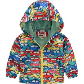 Toddler Boys Girls Casual Jackets Printing Cartoon Hooded Outerwear Zipper Coats Long Sleeve Windproof Kids Ski