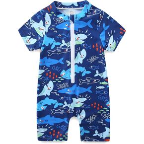 Toddler Infant Baby Boys Swimsuit One Piece Zipper Rash Guard Sea Animal Print Bathing Suit Swimwear