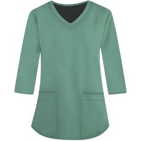 Scrubs for Women V Collar Printed Nurse Uniforms 3/4 Sleeve Going Out Working T-Shirts Plus Size Casual Blouses