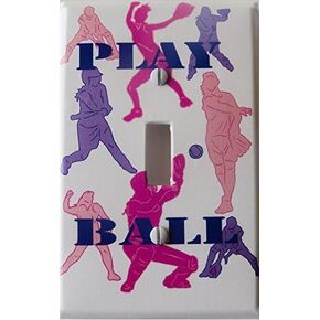 Amazon Brand - Presto! Softballs Switch Plate Covers/Single Toggle Girls Softball Light Switch Plates, Pink, Purple