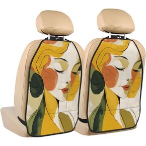 Woman Emerald Green Abstract Car Seat Back Kick Protectors,2 Pack Kick Mats with Storage Pockets for Vehicles to Protect from Dirt Mud Scratches