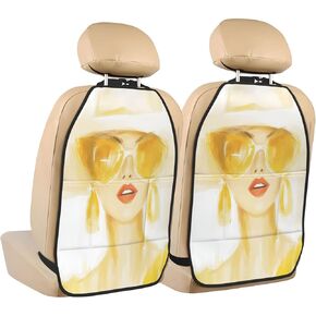 Beautiful Woman Wearing Sunglasses Car Seat Back Kick Protectors,2 Pack Kick Mats with Storage Pockets for Vehicles to Protect from Dirt Mud Scratches