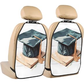 Graduation Cap Car Seat Back Kick Protectors,2 Pack Kick Mats with Storage Pockets for Vehicles to Protect from Dirt Mud Scratches