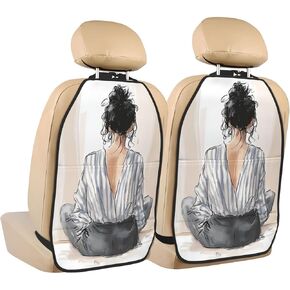 Woman Back Minimalism Watercolor Car Seat Back Kick Protectors,2 Pack Kick Mats with Storage Pockets for Vehicles to Protect from Dirt Mud Scratches
