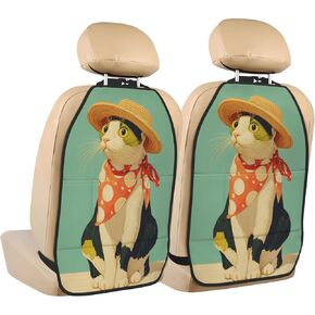 Vintage Cute Cat Funny Car Seat Back Kick Protectors,2 Pack Kick Mats with Storage Pockets for Vehicles to Protect from Dirt Mud Scratches