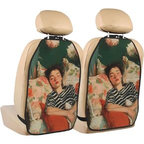 Young Woman Sleeping A Bird Car Seat Back Kick Protectors,2 Pack Kick Mats with Storage Pockets for Vehicles to Protect from Dirt Mud Scratches