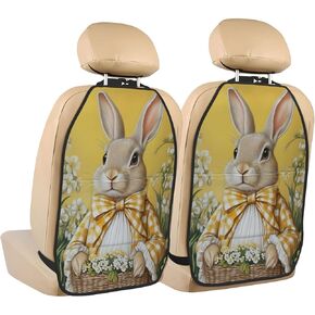 Cute Bunny Car Seat Back Kick Protectors,2 Pack Kick Mats with Storage Pockets for Vehicles to Protect from Dirt Mud Scratches
