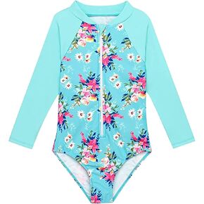 Baby Toddler Long Sleeve Romper Swimsuit Kids Children Girls Round Neck Floral Graphic Printing One Piece Beach Swimwear