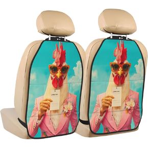 Lady Chicken Wearing Elegant Suits Car Seat Back Kick Protectors,2 Pack Kick Mats with Storage Pockets for Vehicles to Protect from Dirt Mud Scratches