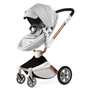 Hot Mom New H5 Baby Stroller 360 درجة الدوران ، PU Leather Combo Pushshair & Pram ، Gray