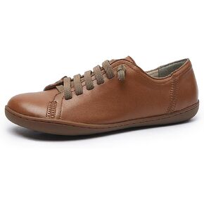Women'S Genuine Leather Lace-Up Casual Barefoot Shoes Comfort Widen Round Toe Zero Drop Lightweight Soft Bottom Sneakers Leisure Office Work Non-Slip Dress Shoes