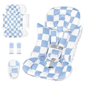 DILIMI Infant Car Seat Insert, Baby Car Seat Head Support with 3 Strap Paddings, Soft Newborn Car Seat Cushion for Stroller, Swing, Bouncers, Blue Checkered