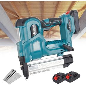 Cordless Nailer, 2 in 1 Electric Stapler for Upholstery/Roof Frames/Woodworking, Handheld Brad Nailer, for Staples & Straight Nails, with 2 * 2.0 Ah Removable Batteries,Red
