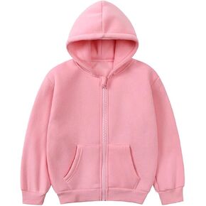 Toddler Kids Baby Outwear Long Sleeve Round Neck Solid Color Jacket Zipper Hooded Windproof Long Sleeve Girls