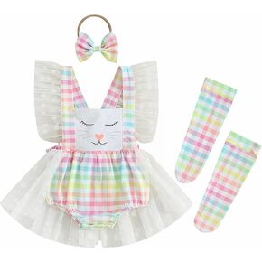 Baby Undershirts Infant Girls Lace Fly Sleeve Bunny Printed Romper Ballet Leotard Short Sleeve for Girls
