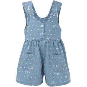 Toddler Girls Jeans Overalls Bow Cute Print Wide Strap Sleeveless Denim Jumpsuits Wide Leg Short Overalls Outfits