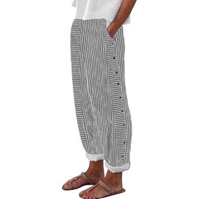 Womens Wide Leg Pants High Waist Flowy Adjustable Back Four Pockets 9/10 Pants Plus Size Vacation Clothes for Women