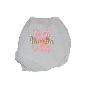 Personalized Baby Bloomer, Monogram Diaper Cover, Curly Initial and Script Name Embroidered Baby Gift