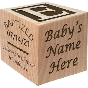 Glitzby Baptism - Christening - Dedication Keepsake - Personalized Baby Block Baptizm Gift Custom Engraved Wooden Baby Block for Boy & for Girl keepsake from godparent godmother
