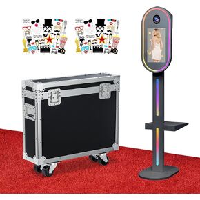Mirror Photo Booth Machine with 15.6'' Touch Screen Mirror Photo Booth Machine with Flight Case,Built-in Mini PC APP Remote Control RGB Light for Party Events Wedding Rental