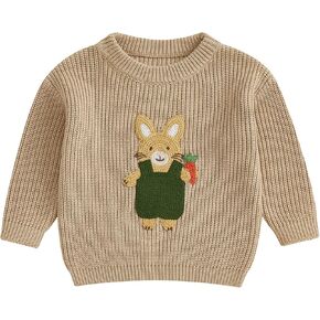 Baby Boys Girls Easter Watter Artfit Bunny Embroidery Long Sleeve Sweater Shirt Pullover knitwear stiddler dark