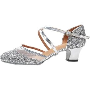 HROYL Closed Toe Ballroom Dance Shoes Women Ankle Strap Sequin Latin Salsa Tango Wedding Dance Shoes,Model YCL267