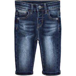 KIDSCOOL SPACE Baby Jeans,Little Toddler Elastic Band Inside with D-Ring Distressed Vintage Creasing Stretch Denim Pants