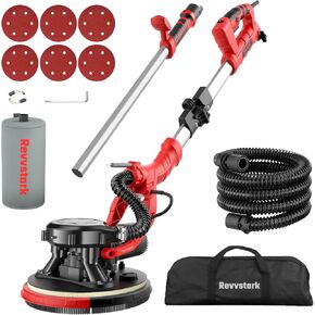 Drywall Sander, Revvstark Electric Drywall Sander with Vacuum Dust Collector 850W, Popcorn Ceiling Removal Tool with 5 Variable Speed 900-2100RPM with LED Light, 6 Pcs Sanding Discs Sandpaper