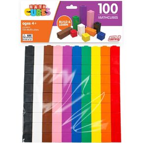 Junior Learning: 100 Mathcubes - Pack of 100 Multi-Colored Cubes, Build & Learn, Hands-On Math Learning & Development, Kids Ages 4+