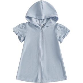 Toddler Baby Girl Swim Cover Up Short Sleeve Zip Up Hooded Coverups Bathing Suit Kids Beach Swimwear