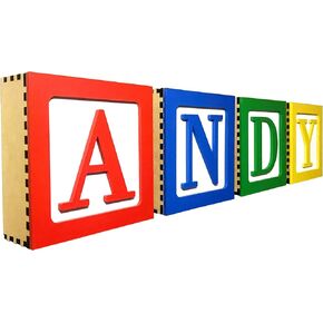 Living Lullaby Designs Large Toy 3D Wooden Block Letter Wall Decor DIY kit for Toy Story Room 7 x 7 x 2.5 Includes Wall Hanging kit and Glue to DIY Assemble (A)
