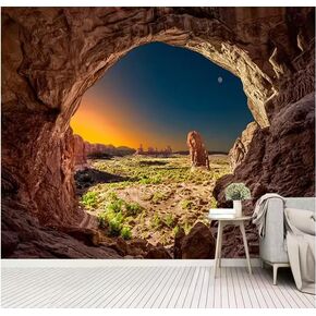 3D Photo Cave Sunset Scenery Painting غرفة المعيشة غرفة نوم جدارية ثلاثية الأبعاد ديكور المنزل ، 3D ، 400 × 280 سم
